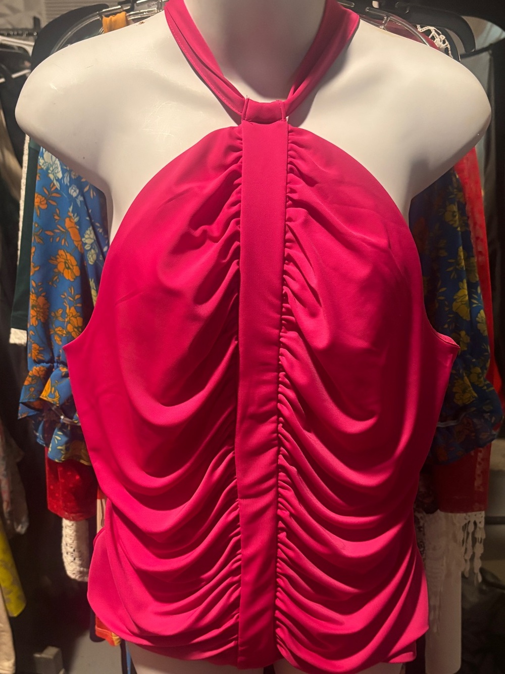 INC International Concepts Hot Pink Ruched Halter Camisole